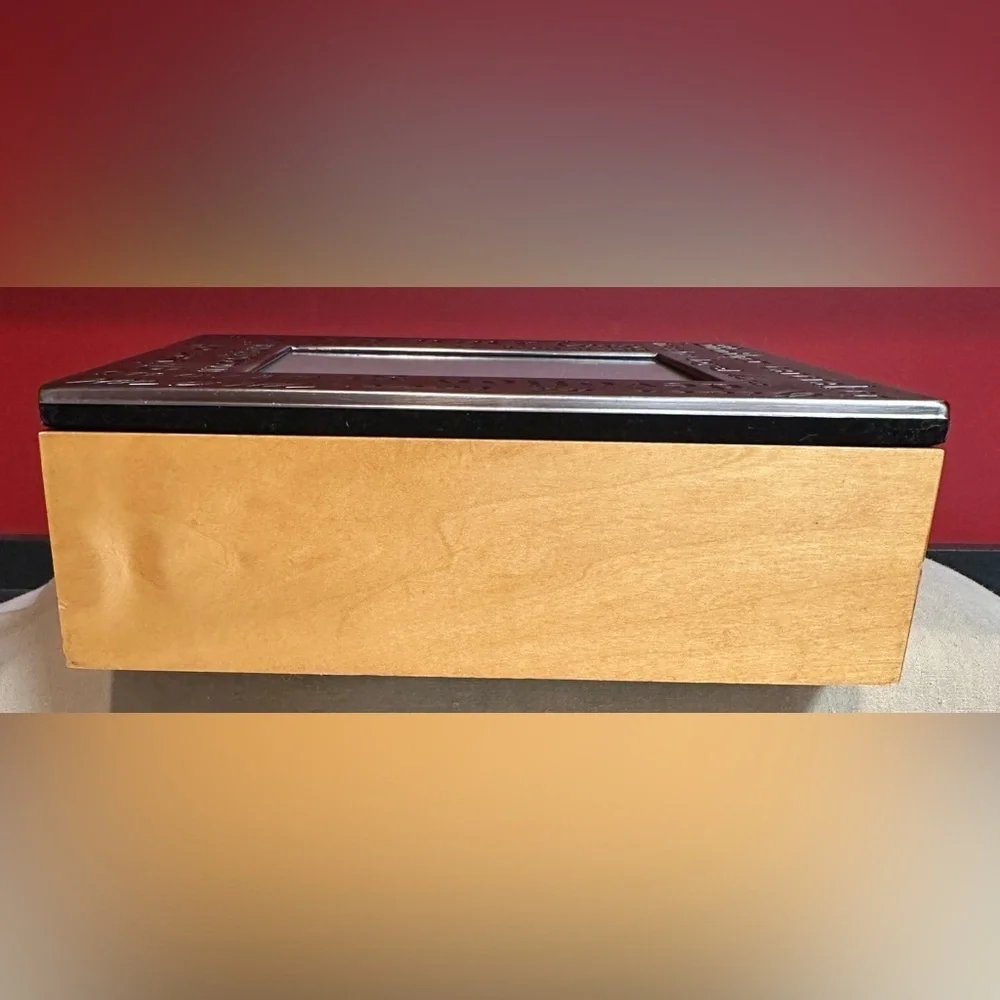 Mother’s Wooden Jewelry Box with Metal Photo Frame Lid